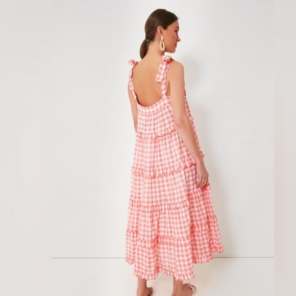 PINK CITY PRINTS Tuckernuck Apricot Gingham Acapulco Dress XS - Picture 15 of 16